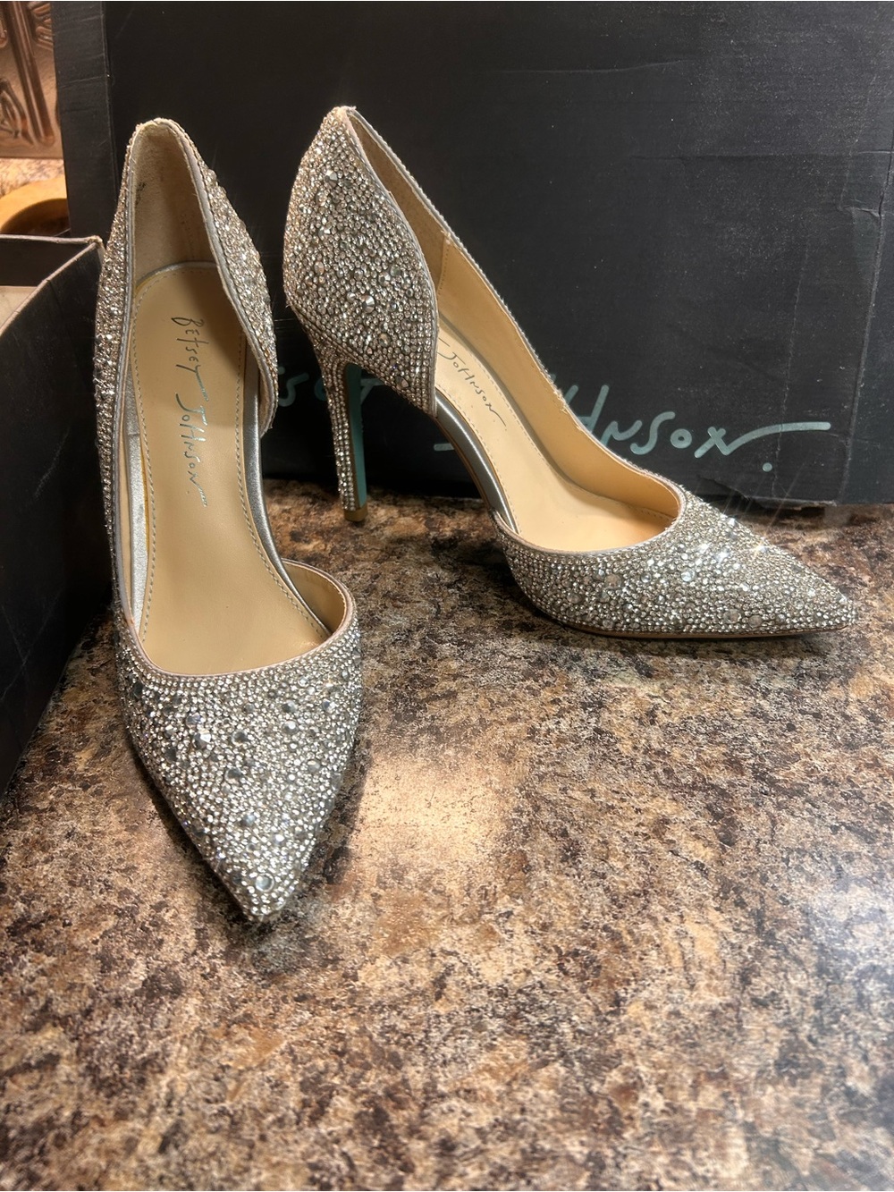 Betsey Johnson Crystal-Embellished Pointed Toe Stiletto Pumps - Silver
